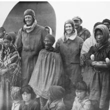 Charles A. Lindbergh and Anne Morrow Lindbergh with Inuit at Baker Lake, Nunavut, Canada 