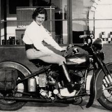 Florence Emde on her 1937 Harley-Davidson VL 1937