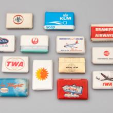 Northwest Orient Airlines, TWA (Trans World Airlines),  Pan American World Airways, Continental Airlines, American Airlines, Western Airlines, National Airlines, Braniff International Airways, Delta Air Lines, and  JAL (Japan Air Lines) inflight soaps  1940s–1970s