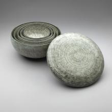 Buncheong Inlaid Bowls with Lid  2000–03 Park Young Sook (b. 1947) stoneware with stamped and slip-inlaid decoration Asian Art Museum, Gift of the artist 2010.310.A-.F L2014.1201.003a-f