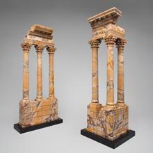 Temple of Castor and Pollux  c. 1860 maker unknown brecciated giallo antico, nero antico 30 x 14 x 5.5 in L2016.2101.053  Temple of Vespasian and Titus  c. 1860 maker unknown brecciated giallo antico, nero antico 29.5 x 10 x 10 in L2016.2101.048