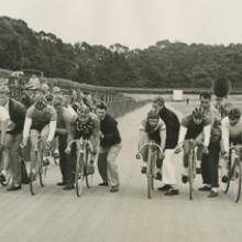 At the push off, getting ready for the starting push, Golden Gate Park Polo Field, San Francisco  1950s