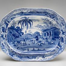 Platter, Dooreahs or Dog Keepers Leading Out Dogs pattern  c. 1815–30s
