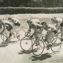 Vince Gatto leads the race, Golden Gate Park Polo Field, San Francisco  1950s