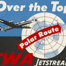 TWA (Trans World Airlines) Polar Route luggage label  1957
