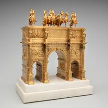 Arch of Constantine  c. 1820 Wilhelm Hopfgarten (Berlin 1779 – 1860 Rome) and Benjamin Ludwig Jollage (Berlin 1781 – 1837 Rome) gilded bronze, Carrara marble base 13.5 x 10.75 x 6.25 in L2016.2101.003