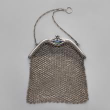 Enamel mesh chatelaine bag with snakes c.1900