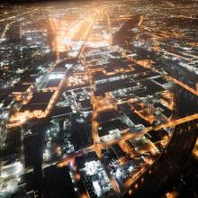 L.A. River Looking East at Soto and Bandini, BNSF Intermodal Port Facility Beyond, Los Angeles, CA  2016