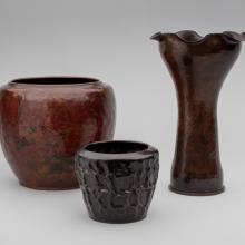 Warty jardinière  c. 1917, Wrinkled warty vase  c. 1912, Shell casing vase  c. 1908