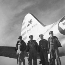 (from left) CNAC Captains Donald E. Bussart, Leon F. Roberts, Robert E. Rengo, and Carey E. Bowles  c. 1945