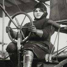 Blanche Scott (1884–1970) at the controls of her Curtiss biplane  c. 1910