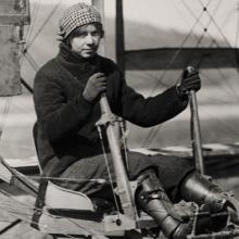 Ruth Law (1887–1970) at the controls of her Curtiss biplane  1915