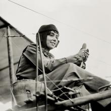 Hélène Dutrieu (1877–1961) in her Farman biplane  c. 1911