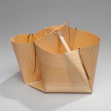 Kiri IV #1  1993 Kay Sekimachi (b. 1926) Kiriwood paper laminated to silk tissue, stitched and folded; chopstick handle L2013.2601.054