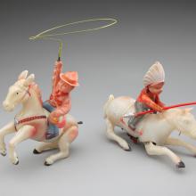 Wind-up rancher and wind-up Indian rider on horse  1930s