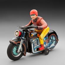 Battery-operated man on motorcycle  1950s