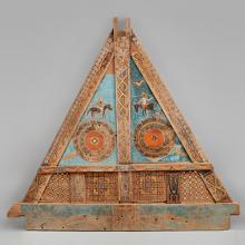 Granary façade  early to mid-1900s Toraja peoples Tondon Village, Sulawesi, Indonesia carved and painted wood