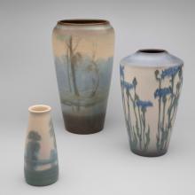 Small scenic vase  1924, Large scenic vase  1916, Vase with flowers  1916