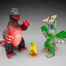 Blinking Godzilla lamp  1982; Hedorah figure from Godzilla vs. Hedorah  1971; King Ghidorah figure (Hawaiian version) from Ghidorah, the Three-Headed Monster  1975