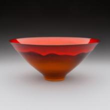 Fire Flow Bowl  2005 James Lovera (b. 1920) porcelain, red-orange flowing glaze over dark slip L2013.2601.018