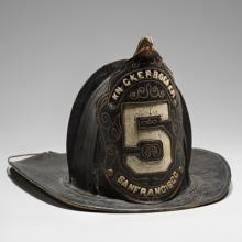 Knickerbocker Company Number 5 fire helmet attributed to Lillie Hitchcock  1858