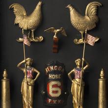 Rincon Hose Company Number 6 shadow box with helmet shield and hose cart ornaments  c. 1864