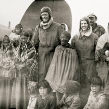 Charles A. Lindbergh and Anne Morrow Lindbergh with Inuit at Baker Lake, Nunavut  c. 1932 