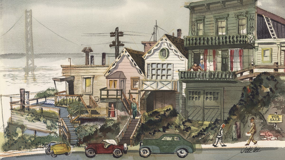 Bay Bridge, San Francisco  c. 1940s  Jake Lee (1911–91) Courtesy of Nick Johnson, California Watercolor