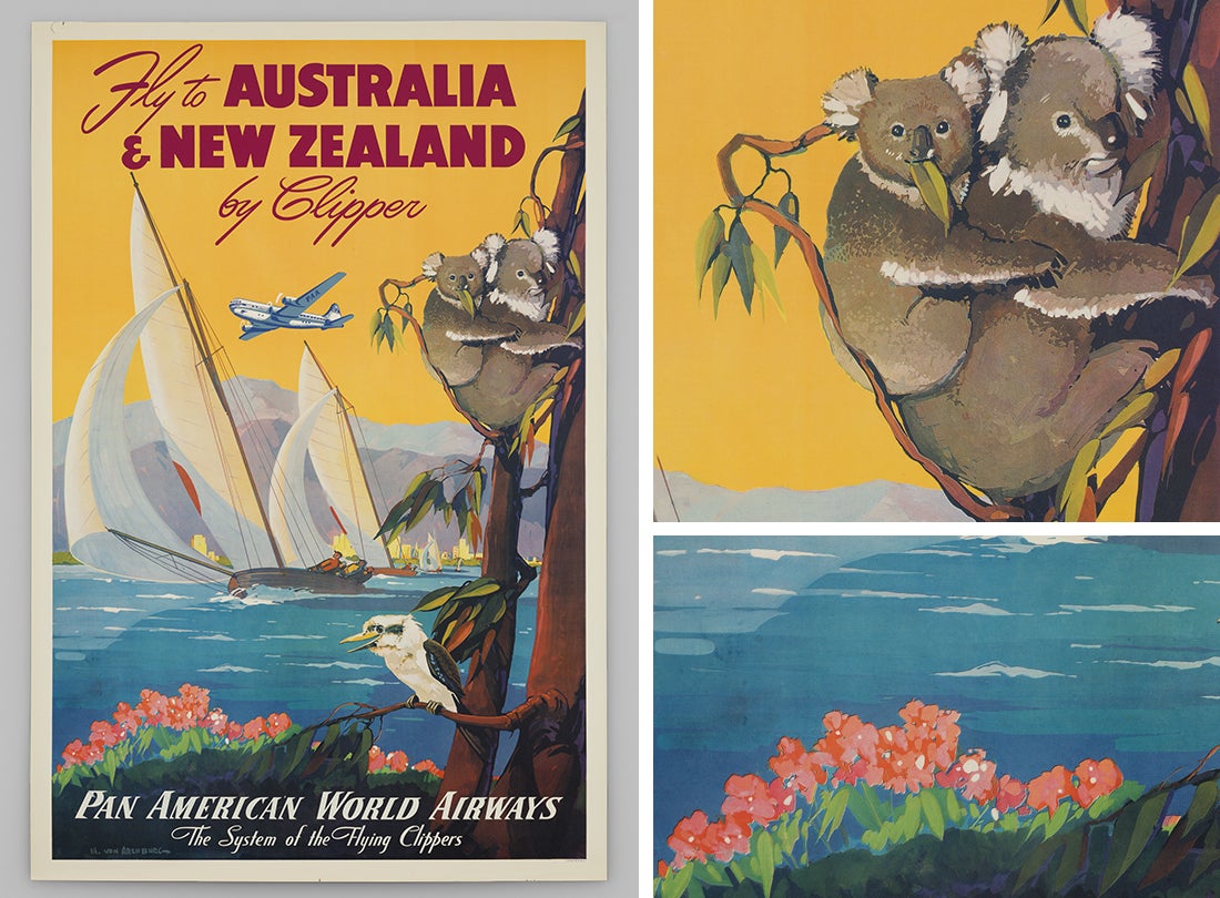 Pan American World Airways Australia and New Zealand travel poster  Late 1940s
