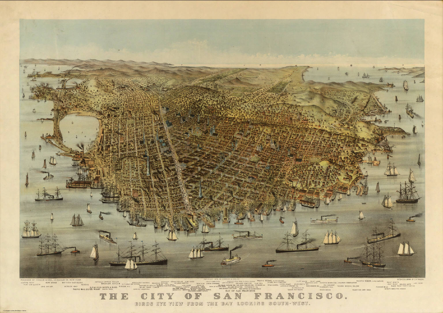 The City of San Francisco: Birds Eye View from the Bay Looking South-West  1878