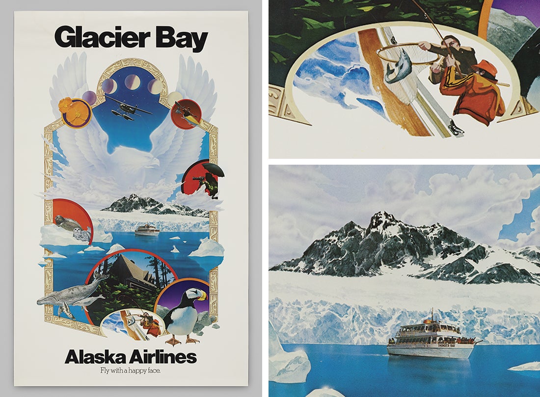 Alaska Airlines Glacier Bay travel poster  c. 1980