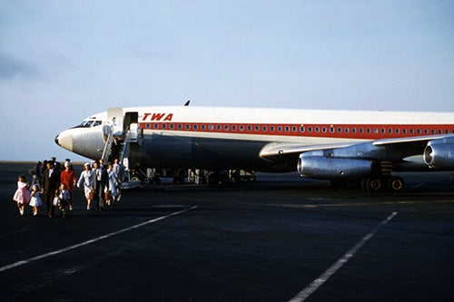 TWA (Trans World Airlines) Boeing 707-100 at San Francisco International Airport  1959; photo by Albert Mueller