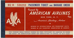 American Airlines passenger ticket December 19, 1956