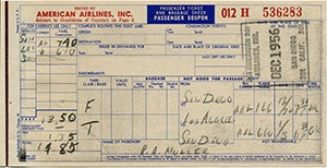 American Airlines passenger ticket  December 19, 1956