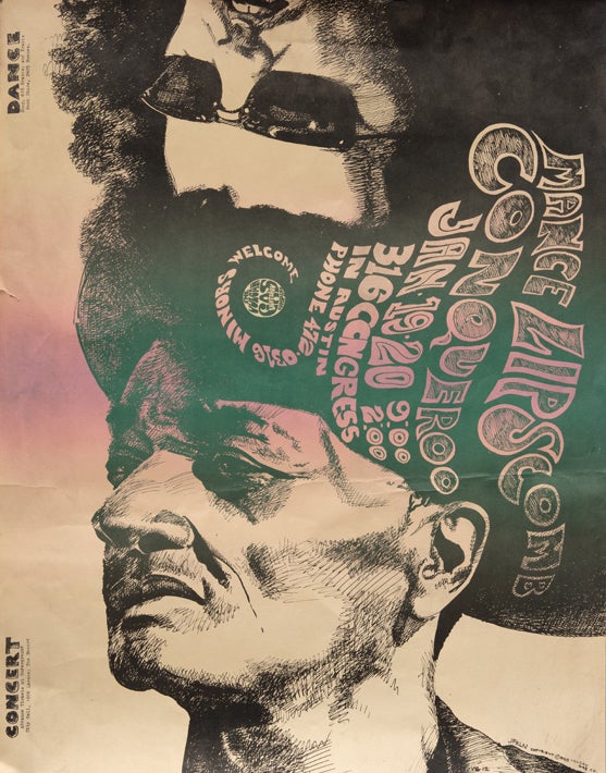 Psychedelic Conqueroo concert poster featuring Mance Lipscomb  1967 Austin, Texas Courtesy of Chris Strachwitz and/or the Arhoolie Foundation L2018.1101.038