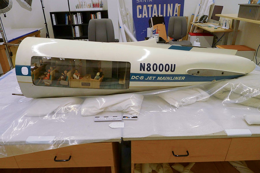Conserving a Cutaway Model: United Air Lines Douglas DC-8. Tail Section, Before Treatment